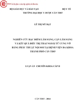 1788 nghiên cứu đặc điểm lâm sàng cận lâm sàng và kết quả điều trị thai ngoài tử cung vỡ bằng phẫu thuật nội soi tại bv đa khoa tp cần thơ