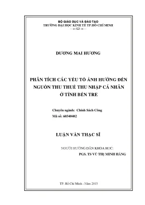 Luận văn phân tích các yếu tố ảnh hưởng đến nguồn thu thuế thu nhập cá nhân ở tỉnh bến tre