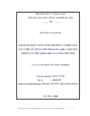 Đánh giá khả năng sinh trưởng và hiệu quả của việc sử dụng chế phẩm px aqua cho hai giống gà thịt ross 308 và lương phượng