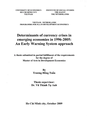 Luận văn determinants of currency crises in emerging economies in 1996 2005 an early warning system approach