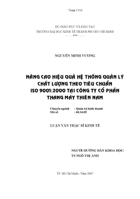Luận văn nâng cao hiệu quả hệ thống quản lý chất lượng theo tiêu chuẩn iso 9001 2000 tại công ty cổ phần thang máy thiên nam luận văn thạc sĩ