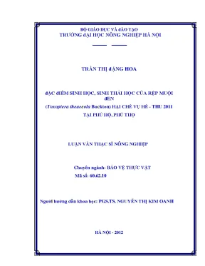 Đặc điểm sinh học sinh thái học của rệp muội đen toxopterra theaecola buckton hại chè vụ hè thu 2011 tại phú hộ phú thọ
