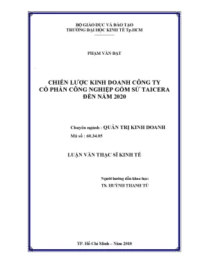 Luận văn chiến lược kinh doanh công ty cổ phần công nghiệp gốm sứ taicera đến năm 2020