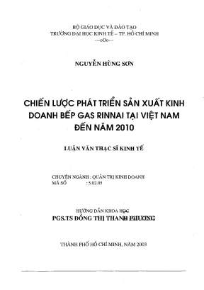 Luận văn chiến lược phát triển sản xuất kinh doanh bếp ga rinnai tại việt nam đến năm 2010