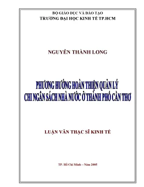 Luận văn phương hướng hoàn thiện quản lý chi ngân sách nhà nước ở thành phố cần thơ