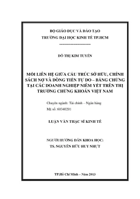 Luận văn mối liên hệ giữa cấu trúc sở hữu chính sách nợ và dòng tiền tự do bằng chứng tại các doanh nghiệp niêm yết trên thị trường chứng khoán việt nam