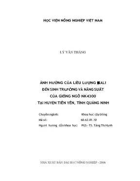 Ảnh hưởng của liều lượng đạm kali đến sinh trưởng và năng suất của giống ngô nk4300 tại huyện tiên yên tỉnh quảng ninh