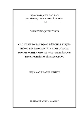 Luận văn các nhân tố tố tác động đến chất lượng thông tin báo cáo tài chính của các doanh nghiệp nhỏ và vừa nghiên cứu thực nghiệm ở tỉnh an giang