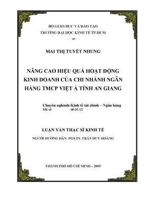 Luận văn nâng cao hiệu quả hoạt động kinh doanh của chi nhánh ngân hàng tmcp việt á tỉnh an giang
