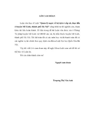 Quản lý nhà nước về hộ tịch ở cấp xã thực tiễn ở huyện mê linh thành phố hà nội