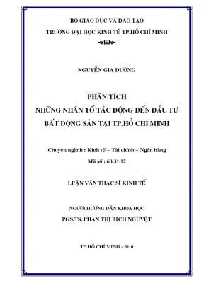 Luận văn những nhân tố tác động đến đầu tư bất động sản tại tphcm luận văn thạc sĩ