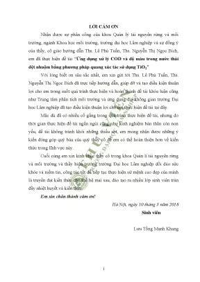 Ứng dụng xử lý cod và độ màu trong nước thải dệt nhuộm bằng phương pháp quang xúc tác sử dụng tio2