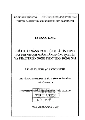 Luận văn thạc sĩ giải pháp nâng cao hiệu quả tín dụng tại chi nhánh ngân hàng nông nghiệp và phát triển nông thôi tỉnh đồng nai