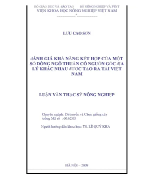 Đánh giá khả năng kết hợp của một số dòng ngô thuần có nguồn gốc địa lý khác nhau được tạo ra tại việt nam