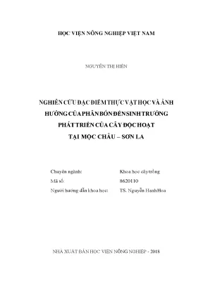 Nghiên cứu đặc điểm thực vật học và ảnh hưởng của phân bón đến sinh trưởng phát triển của cây độc hoạt tại mộc châu sơn la