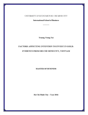 Luận văn factors affecting intention to invest in gold evidence from ho chi minh city vietnam