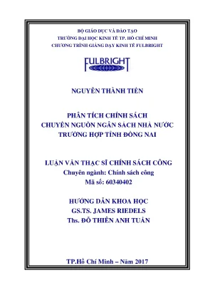 Luận văn phân tích chính sách chuyển nguồn ngân sách nhà nước trường hợp tỉnh đồng nai