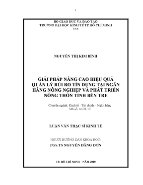 Luận văn giải pháp nâng cao hiệu quả quản lý rủi ro tín dụng tại ngân hàng nông nghiệp và phát triển nông thôn tỉnh bến tre luận văn thạc sĩ