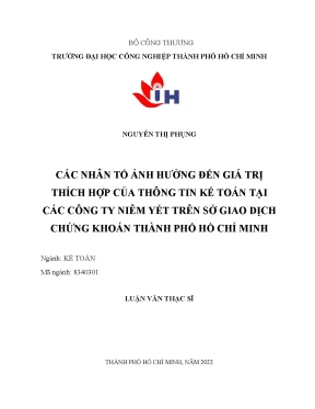Các nhân tố ảnh hưởng đến giá trị thích hợp của thông tin kế toán tại các công ty niêm yết trên sở giao dịch chứng khoán thành phố hồ chí minh