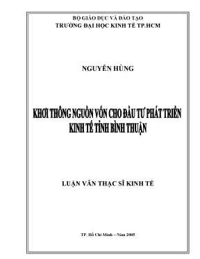 Luận văn khơi thông nguồn vốn cho đầu tư phát triển kinh tế tỉnh bình thuận