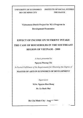 Luận văn effect of income on nutrient intake case of households in the southeast region of vietnam 2000