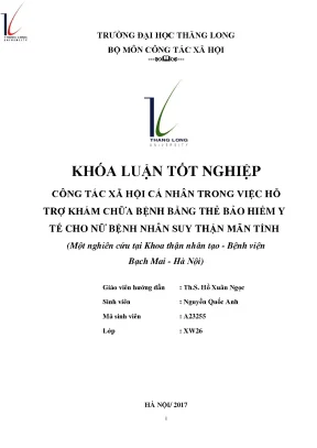 Công tác xã hội cá nhân trong việc hỗ trợ khám chữa bệnh bằng thẻ bảo hiểm y tế cho nữ bệnh nhân suy thận mạn tính