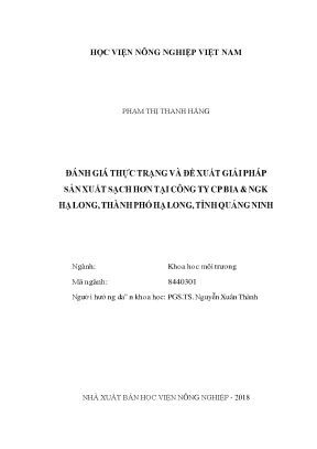Đánh giá thực trạng và đề xuất giải pháp sản xuất sạch hơn tại công ty cp bia ngk hạ long tỉnh quảng ninh