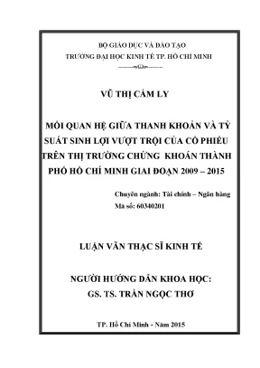Luận văn mối quan hệ giữa thanh khoản và tỷ suất sinh lợi vượt trội của cổ phiếu trên thị trường chứng khoán thành phố hồ chí minh giai đoạn 2009 2015