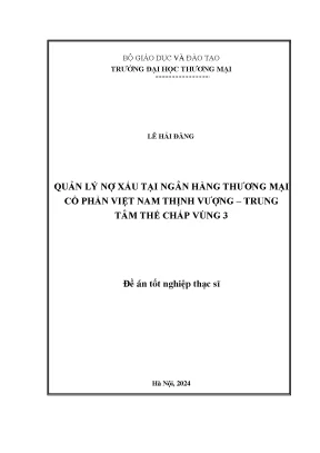 Luận văn quản lý nợ xấu tại ngân hàng thương mại cổ phần việt nam thịnh vượng trung tâm thế chấp vùng 3