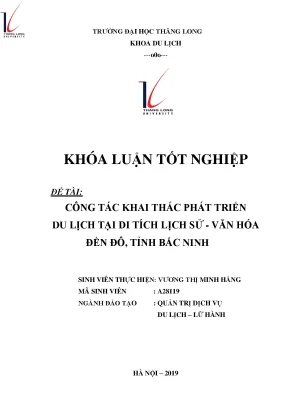 Công tác khai thác phát triển du lịch tại di tích lịch sử văn hóa đền đô tỉnh bắc ninh