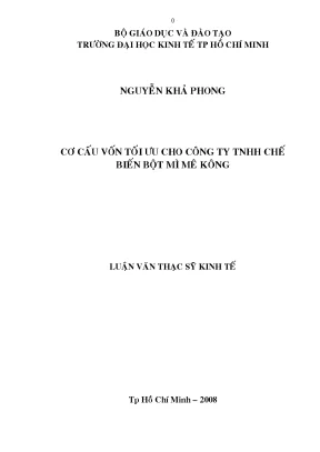 Luận văn cơ cấu vốn tối ưu công ty trách nhiệm hữu hạn chế biến bột mì mê kông