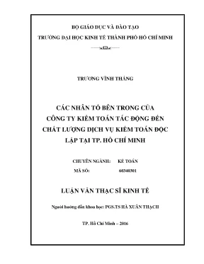 Luận văn các nhân tố bên trong của công ty kiểm toán tác động đến chất lượng dịch vụ kiểm toán độc lập tại tphcm