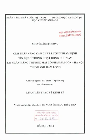 Luận văn thạc sĩ tài chính ngân hàng giải pháp nâng cao chất lượng thẩm định tín dụng trong hoạt động cho vay tại ngân hàng thương mại cổ phần sài gòn hà nội chi nhánh hàm long
