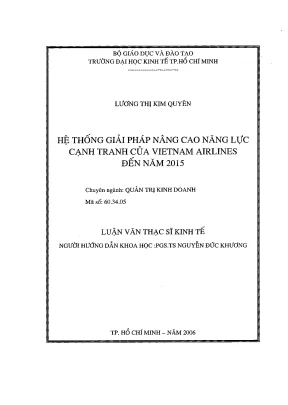 Luận văn hệ thống giải pháp nâng cao năng lực cạnh tranh của vietnam airlines đến năm 2015