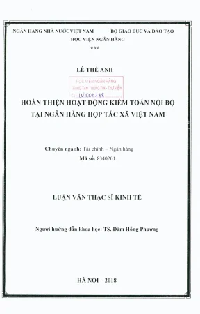 Luận văn thạc sĩ tài chính ngân hàng hoàn thiện hoạt động kiểm toán nội bộ tại ngân hàng hợp tác xã việt nam