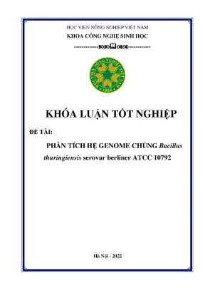 Phân tích hệ genome chủng bacillus thuringiensis serovar berliner atcc 10792