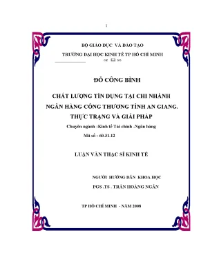 Luận văn chất lượng tín dụng tại chi nhánh ngân hàng công thương tỉnh an giang thực trạng và giải pháp
