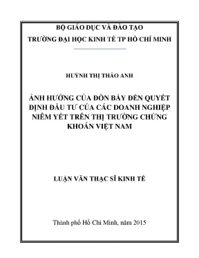 Luận văn ảnh hưởng của đòn bẫy đến quyết định đầu tư của các doanh nghiệp niêm yết trên ttck việt nam