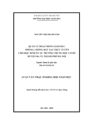 Quản lý hoạt động giáo dục phòng chống bắt nạt trực tuyến cho học sinh ở các trường trung học cơ sở huyện ba vì thành phố hà nội
