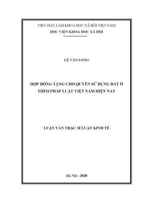 Luận văn thạc sĩ hợp đồng tặng cho quyền sử dụng đất ở theo pháp luật việt nam hiện nay