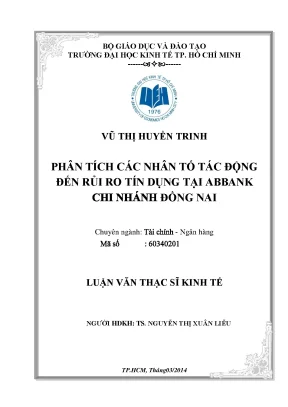 Luận văn phân tích các nhân tố tác động đến rủi ro tín dụng tại abbank chi nhánh đồng nai