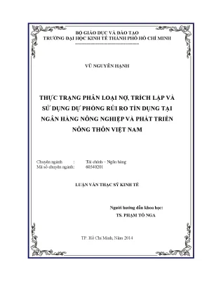 Luận văn thực trạng phân loại nợ trích lập và dự phòng rủi ro tín dụng tại ngân hàng nông nghiệp và phát triển nông thôn việt nam