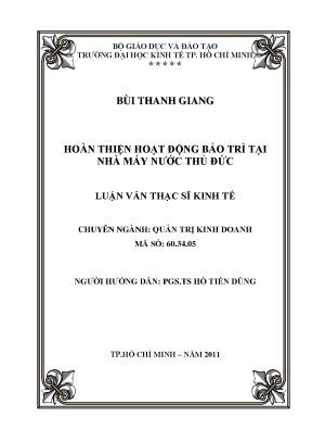 Luận văn hoàn thiện hoạt động bảo trì tại nhà máy nước thủ đức