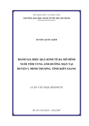Luận văn đánh giá hiệu quả kinh tế ba mô hình nuôi tôm vùng ảnh hưởng mặn tại huyện u minh thượng tỉnh kiên giang