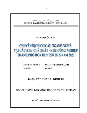 Luận văn chuyển dịch cơ cấu ngành nghề tại các khu chế xuất khu công nghiệp thành phố hồ chí minh đến năm 2020