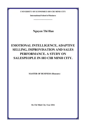 Luận văn emotional intelligence adaptive selling improvisation and sales performance a study on salespeople in ho chi minh city