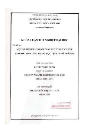 0922 một số biện pháp nhằm phát huy tính tích cực cho học sinh lớp 4 trong học tập chủ đề phân số lê thị ngọc dung luận văn đh quảng nam