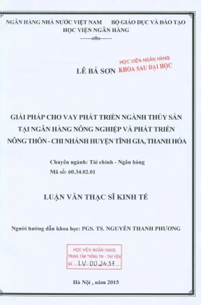 Luận văn thạc sĩ tài chính ngân hàng giải pháp cho vay phát triển ngành thủy sản tại ngân hàng nông nghiệp và phát triển nông thôn chi nhánh huyện tĩnh gia thanh hóa