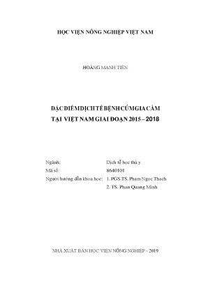 Đặc điểm dịch tễ bệnh cúm gia cầm tại việt nam giai đoạn 2015 2018