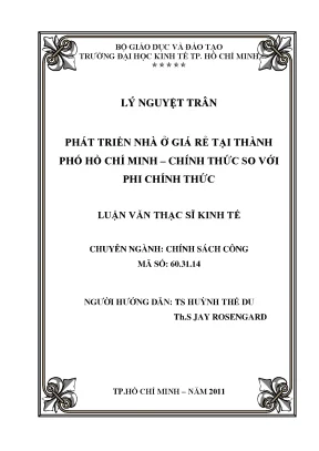 Luận văn phát triển nhà ở giá rẻ tại thành phố hồ chí minh chính thức so với phi chính thức luận văn thạc sĩ